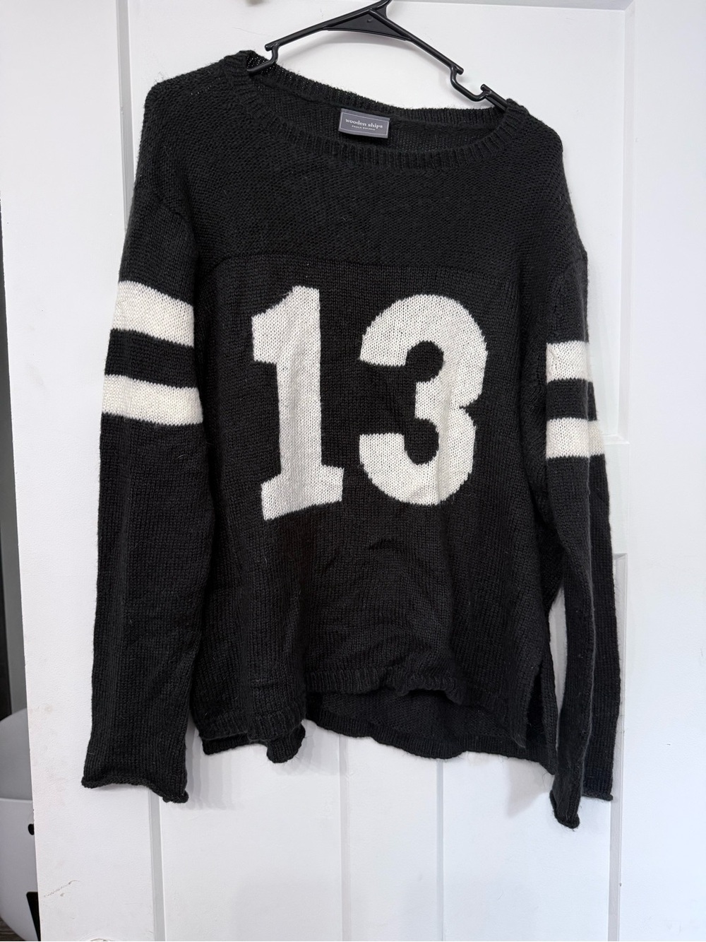 Wooden Ships Vintage-Inspired Black & White '13' Knit Sweater - Size M/L